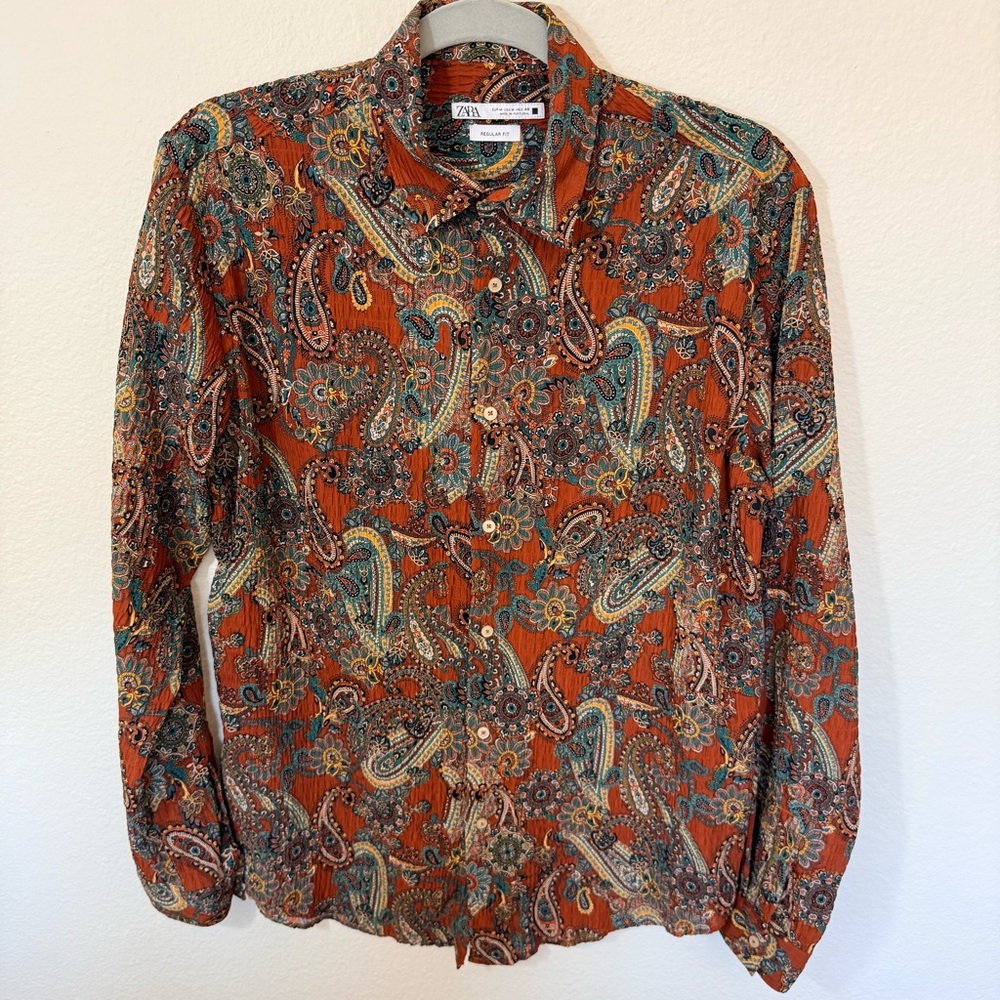 ZARA Men’s Rust Paisley Button-Up Shirt
